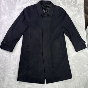 Jacob Siegel Nordstrom Overcoat Mens Sz 44R Black wool Cashmere Blend Made Italy